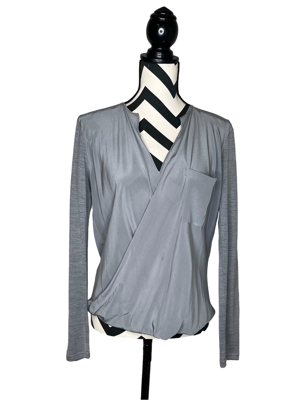 The Kooples Sport Silk Faux Wrap Minimalist Long-Sleeve Blouse Sz M